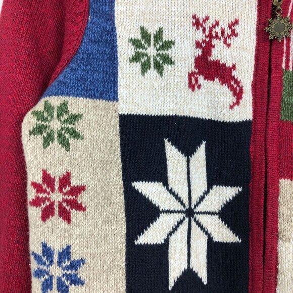 Vtg Christopher & Banks Nordic Snowflake Patchwork Knit Cardigan Small Deer Zip - Picture 6 of 11